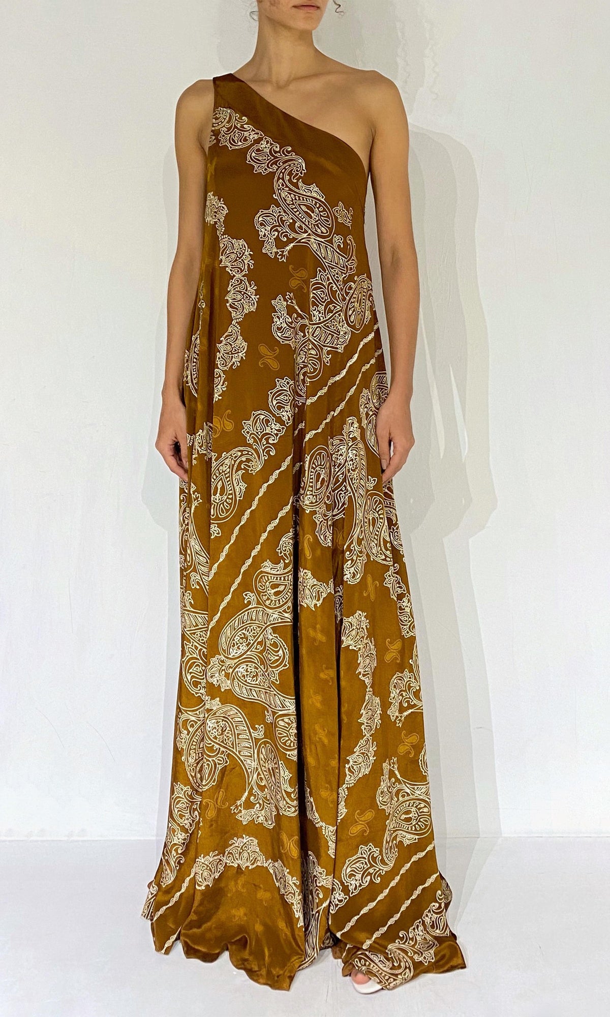 Rococo Sand | Kira Viscose Natural Crepe One Shoulder Maxi Dress | Brown