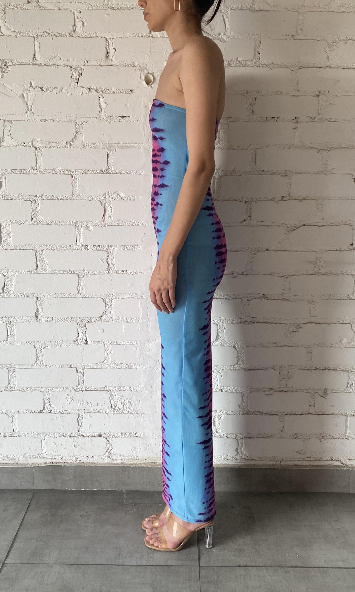 Womens | Opal Viscose Nylon Mesh Long Dress | Turqoise/Pink