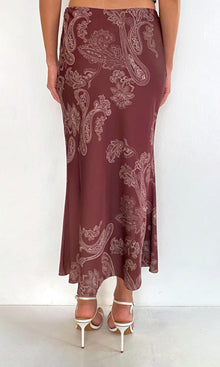 Womens | Orla Polyester Satin Lycra Midi Skirt | Brown Beige