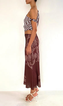 Womens | Orla Polyester Satin Lycra Midi Skirt | Brown Beige