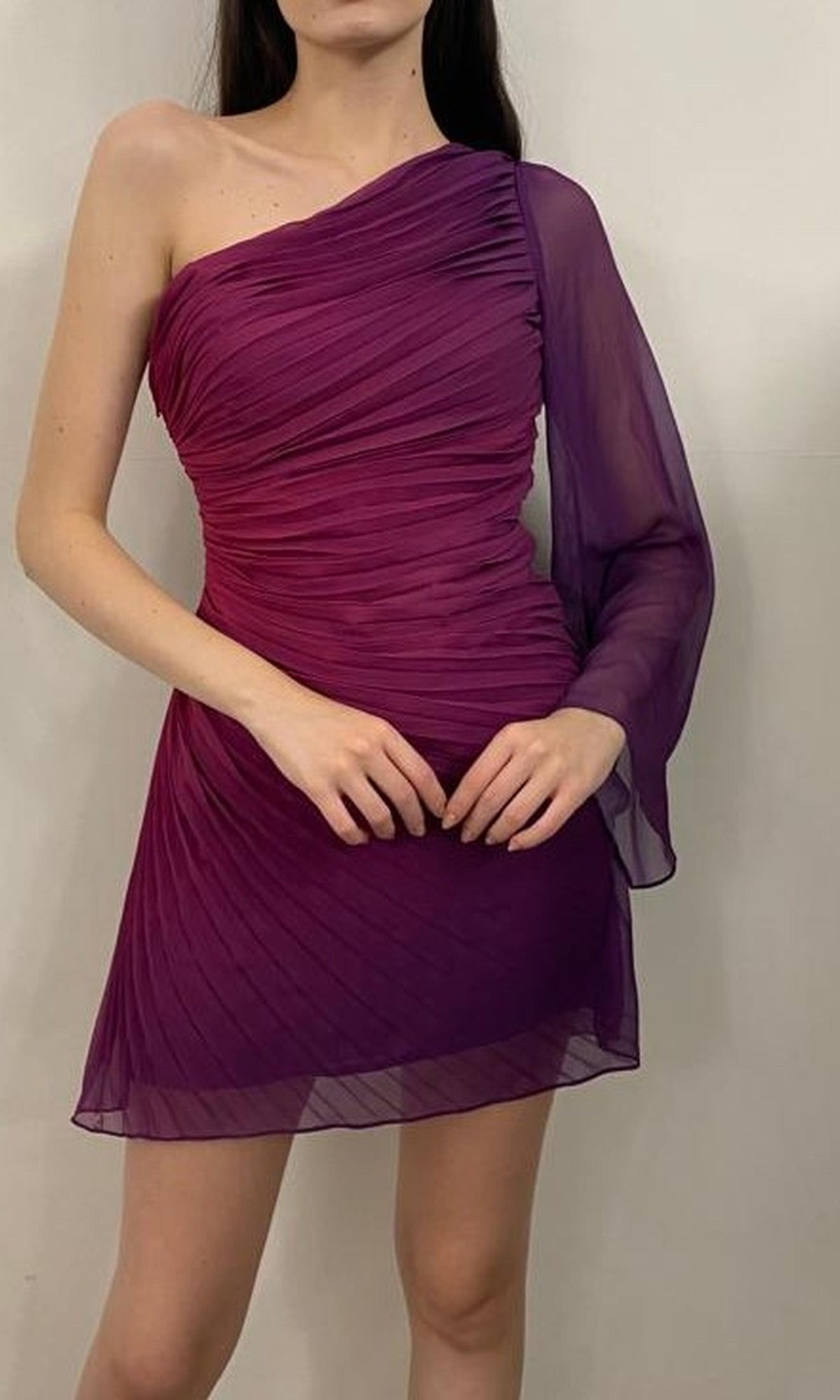 Rococo Sand | Paige Poly Chiffon Short Dress With Sleeve | Pink/Purple