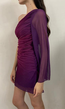 Rococo Sand | Paige Poly Chiffon Short Dress With Sleeve | Pink/Purple