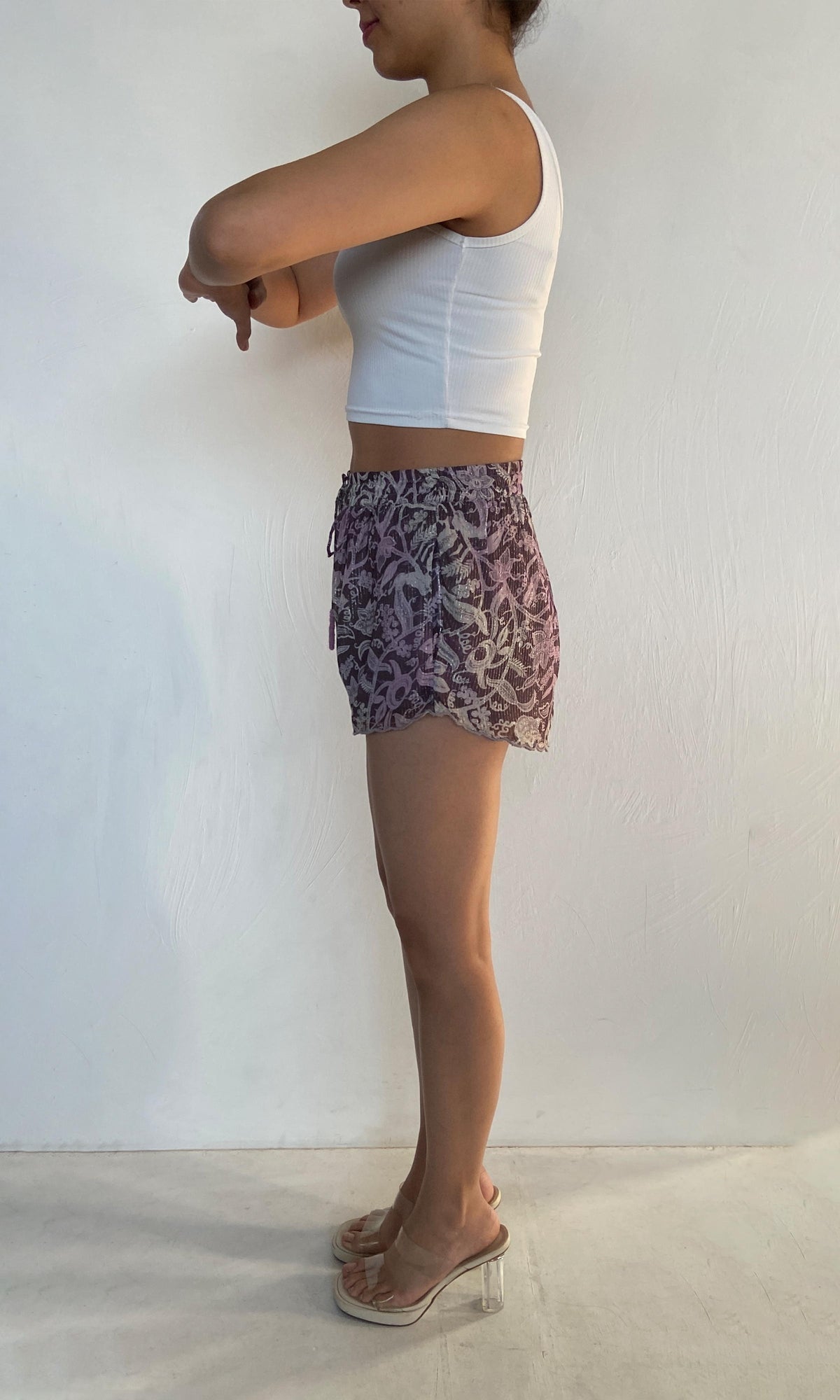 Womens | Paola Viscose Georgtte Lurex Shorts | Purple