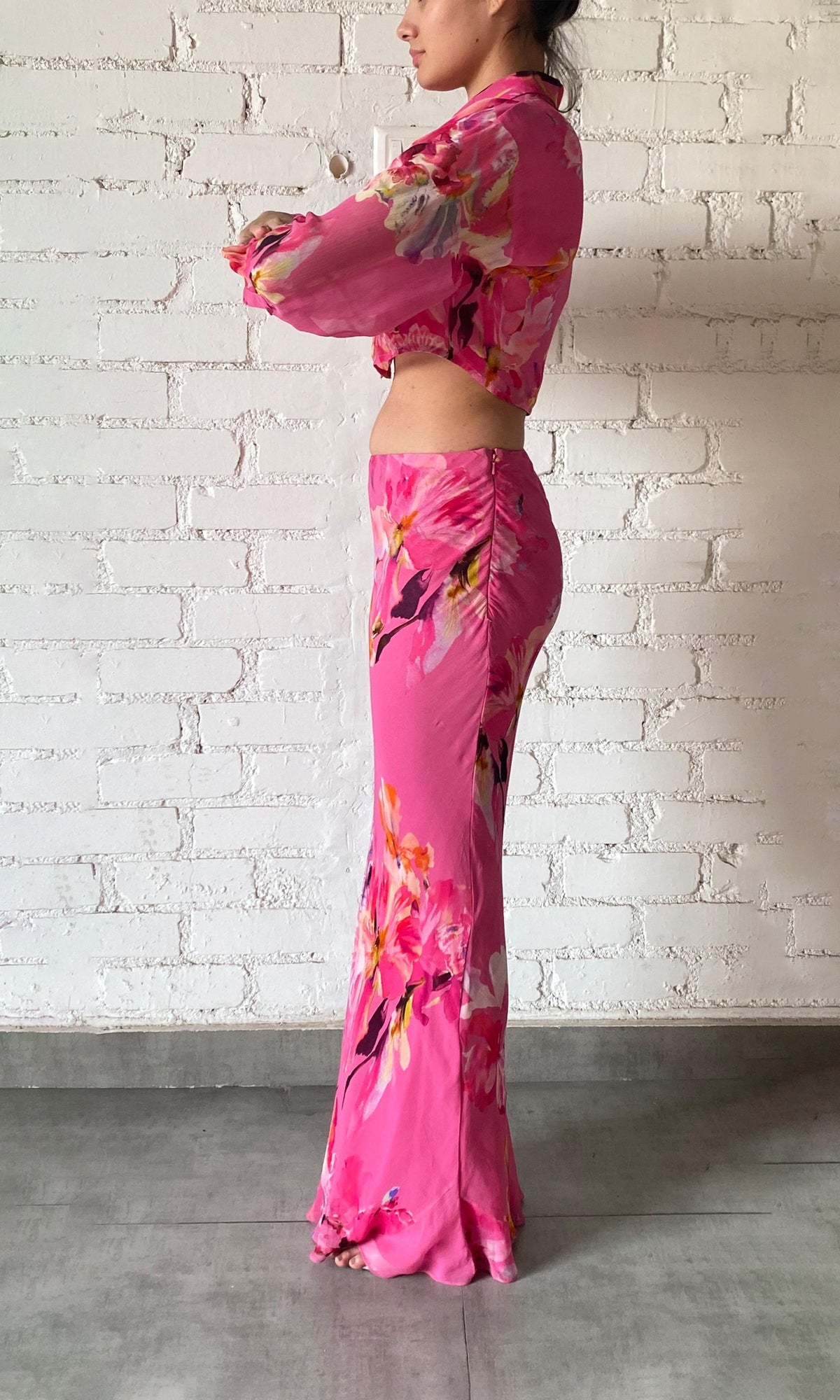 Womens | Quin Viscose Crinkle Chiffon Long Skirt | Pink