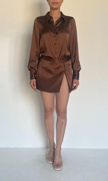 Womens | Quin Natural Crepe Short Skirt | Brown