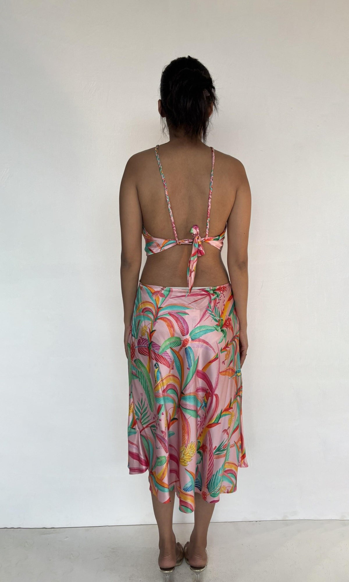 Rococo Sand | Rue Polyester Satin Lycra Midi Dress | Pink
