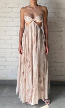 Rococo Sand | Ryan Viscose Crepe Flat Chiffon Long Dress | Light Brown