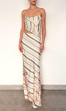 Womens | Taio Polyester Satin Lycra Maxi Skirt | Off-White Green