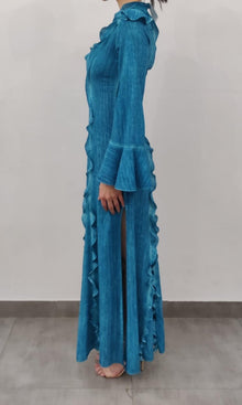 Womens | Vita Viscose Cotton Georgette Long Dress | Blue