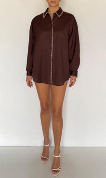Rococo Sand | Zin Linen Cotton Oversized Shirt | Brown