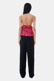 Red Floral Printed Satin Strap Top | Raspberry Wine