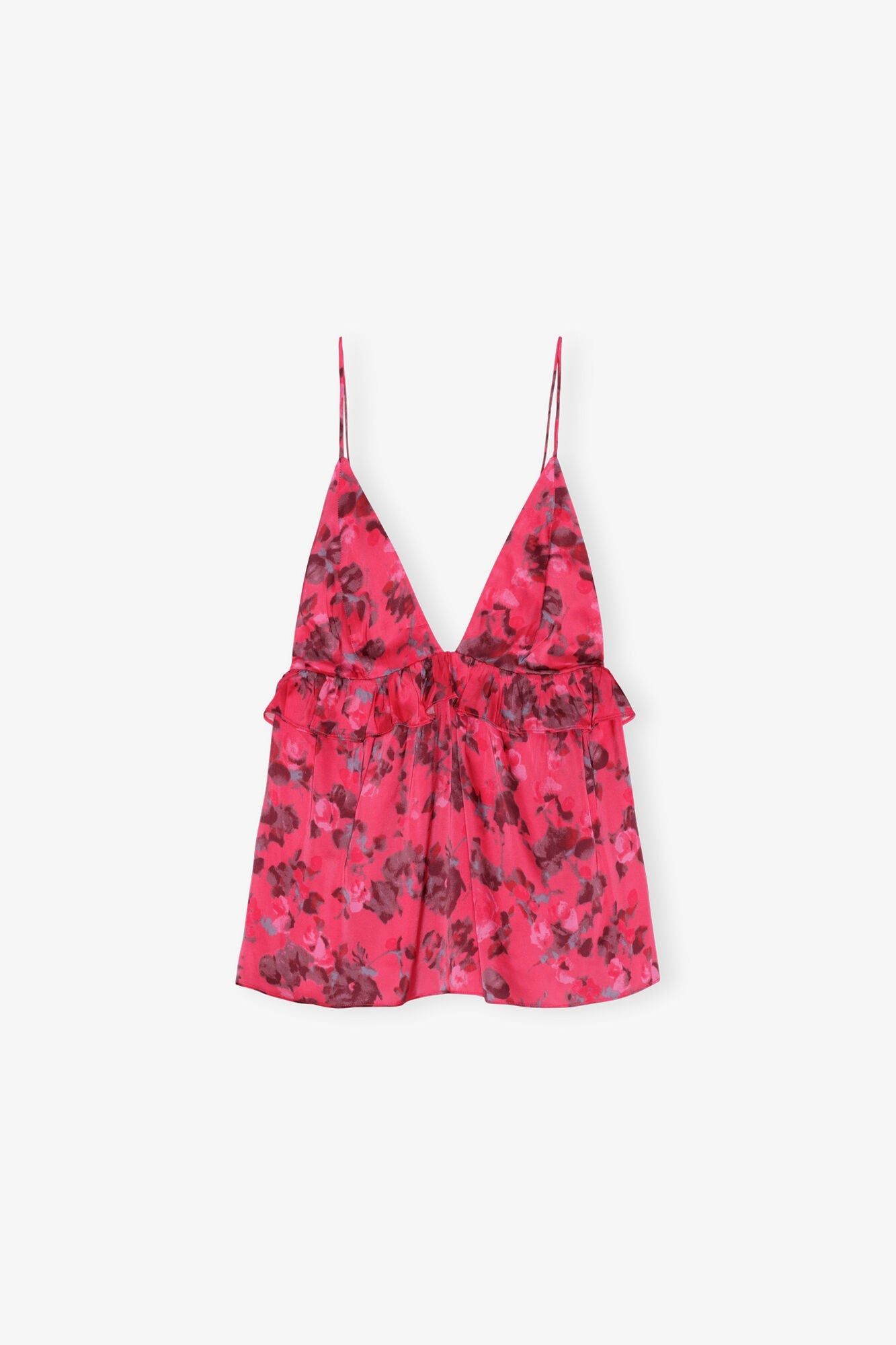 Red Floral Printed Satin Strap Top | Raspberry Wine