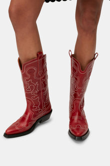 Red Mid Shaft Embroidered Western Boots | Barbados Cherry