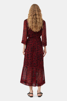 Red Printed Light Georgette Wrap Midi Dress | Syrah