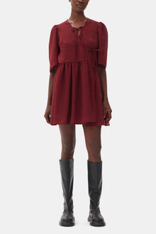 Red Sheer Tie String Wrap Dress | Winery