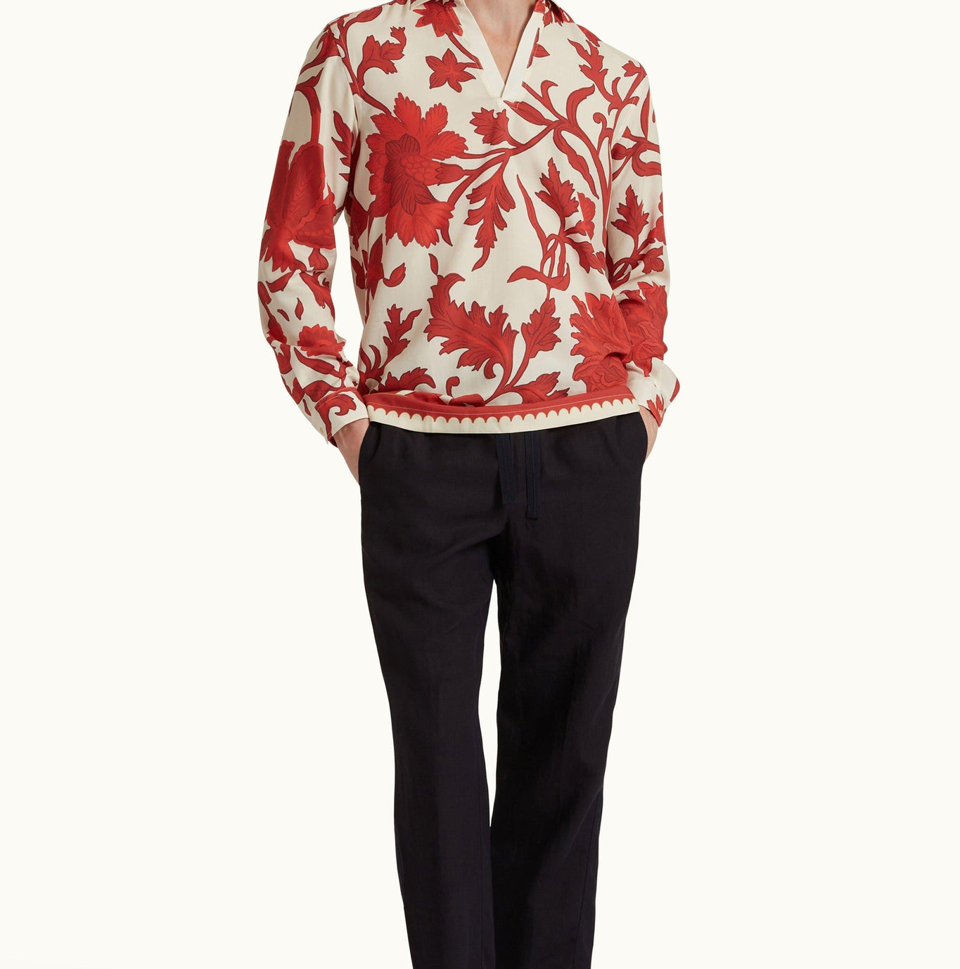 Ridley Dragonflower Print Relaxed Fit Classic Collar Shirt | Summer Red/White Sand