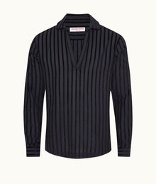 Ridley Tonal Chenille Stripe Relaxed Fit Overhead Shirt | Night Iris