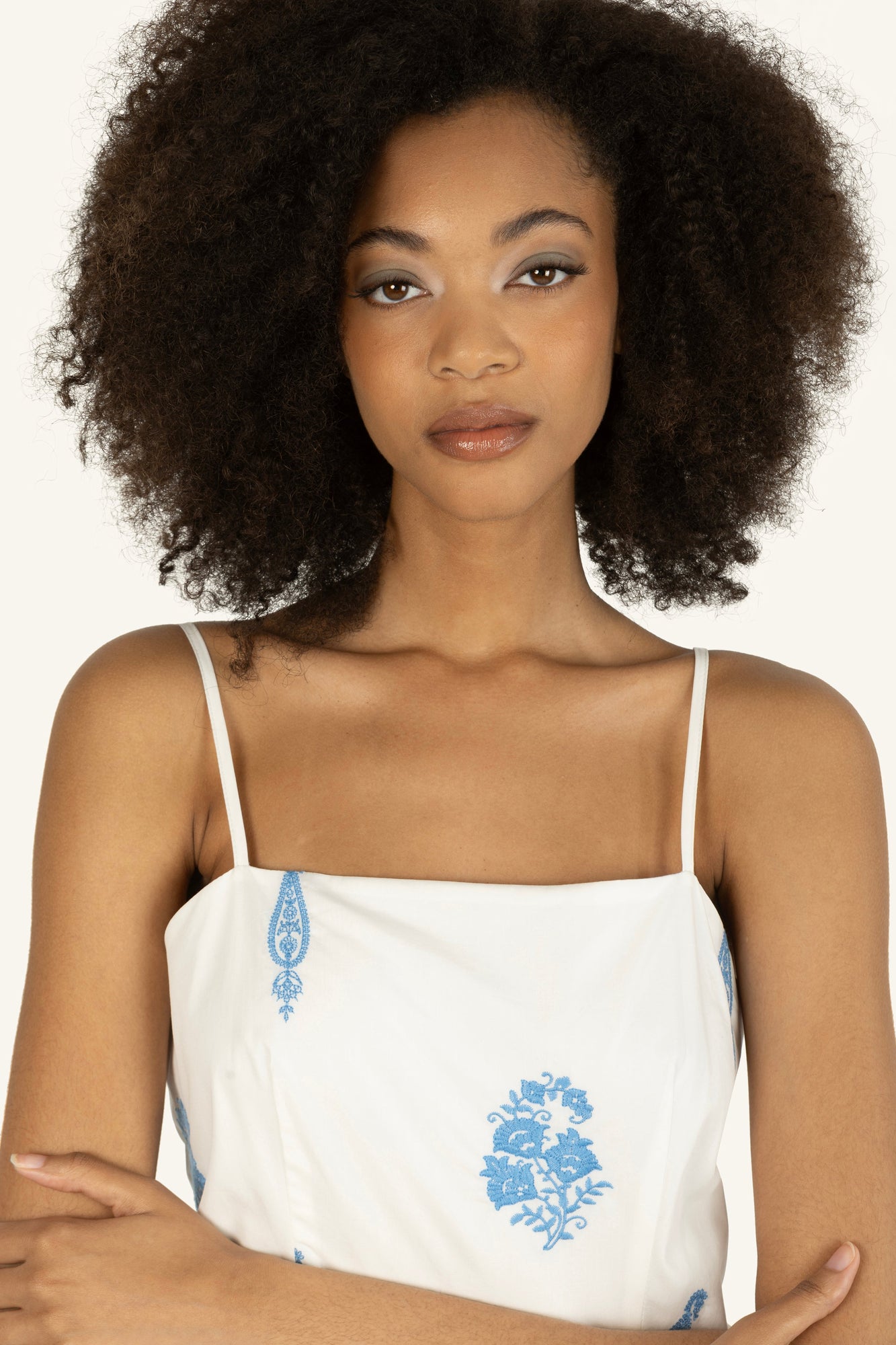 Rosetta Dress | Off-White x Blue Embroidery