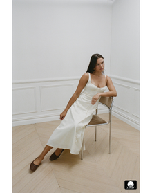 Ruched Cup Button Midi Dress | Ivory
