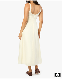 Ruched Cup Button Midi Dress | Ivory