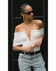 Ruched Off Shoulder Bodysuit | Ivory