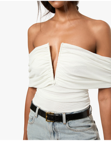 Ruched Off Shoulder Bodysuit | Ivory