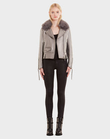 Women | MYTHOS Leather Jacket | Silver