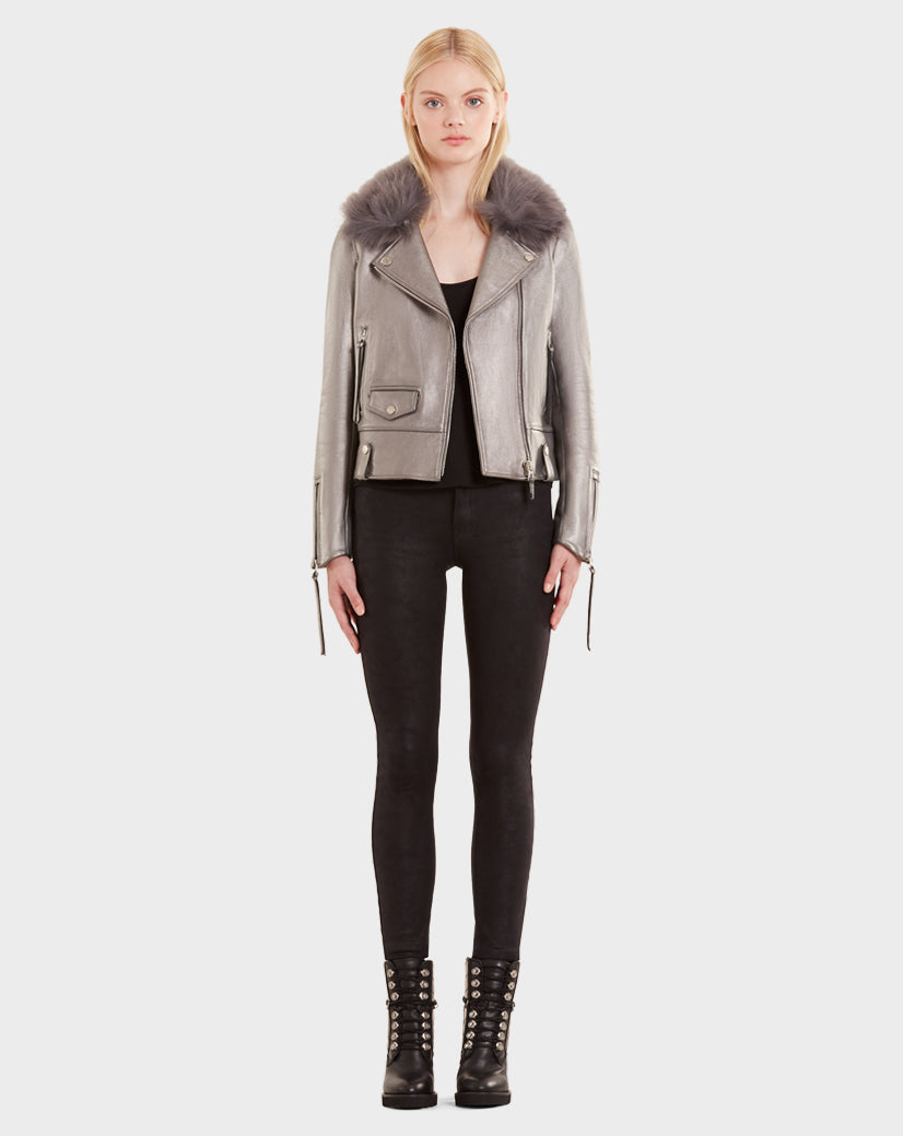 Women | MYTHOS Leather Jacket | Silver