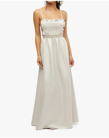 Ruffle Bib Maxi Dress | White Sand