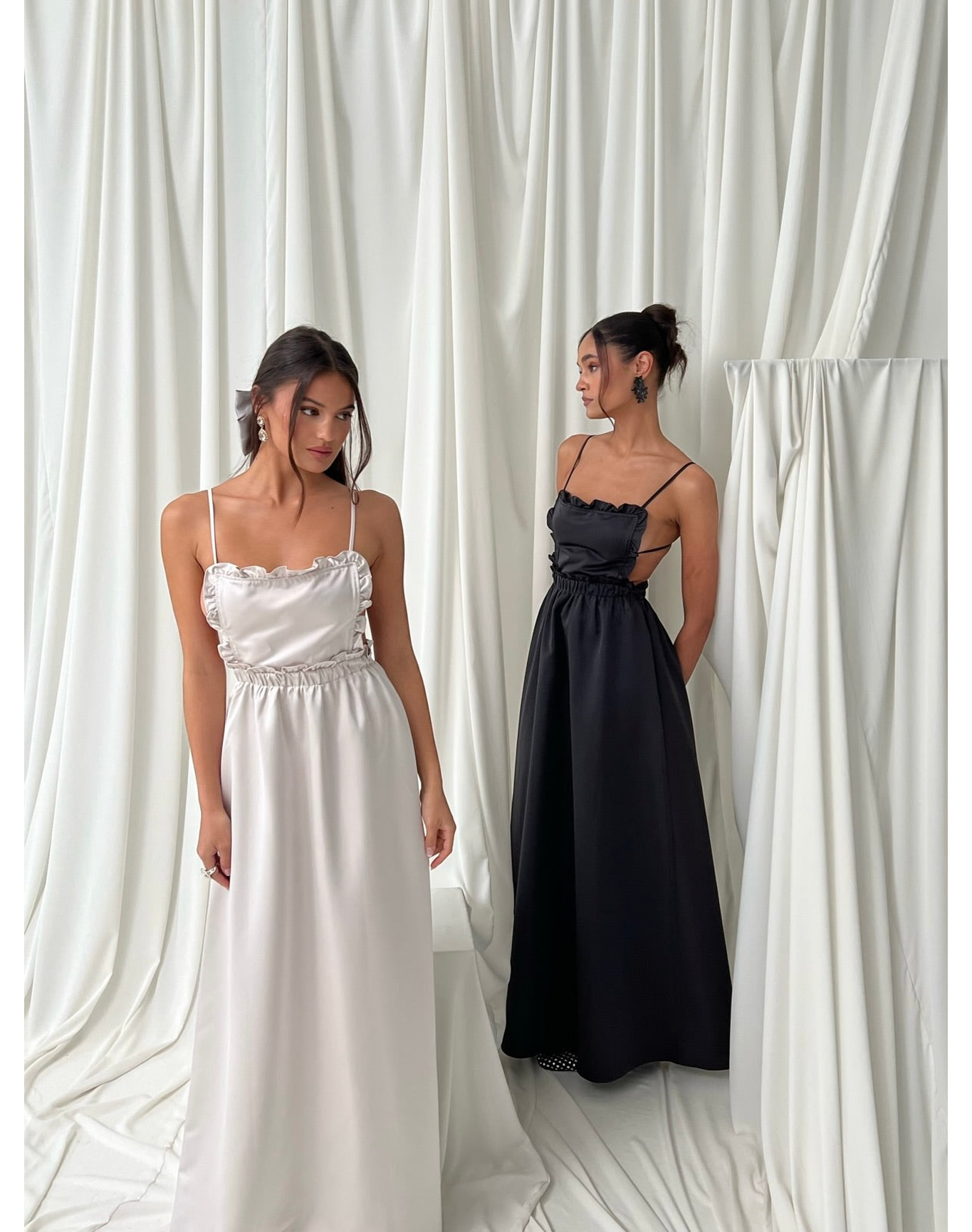 Ruffle Bib Maxi Dress | White Sand