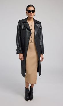 Danielle Vegan Leather Trench Coat | Black