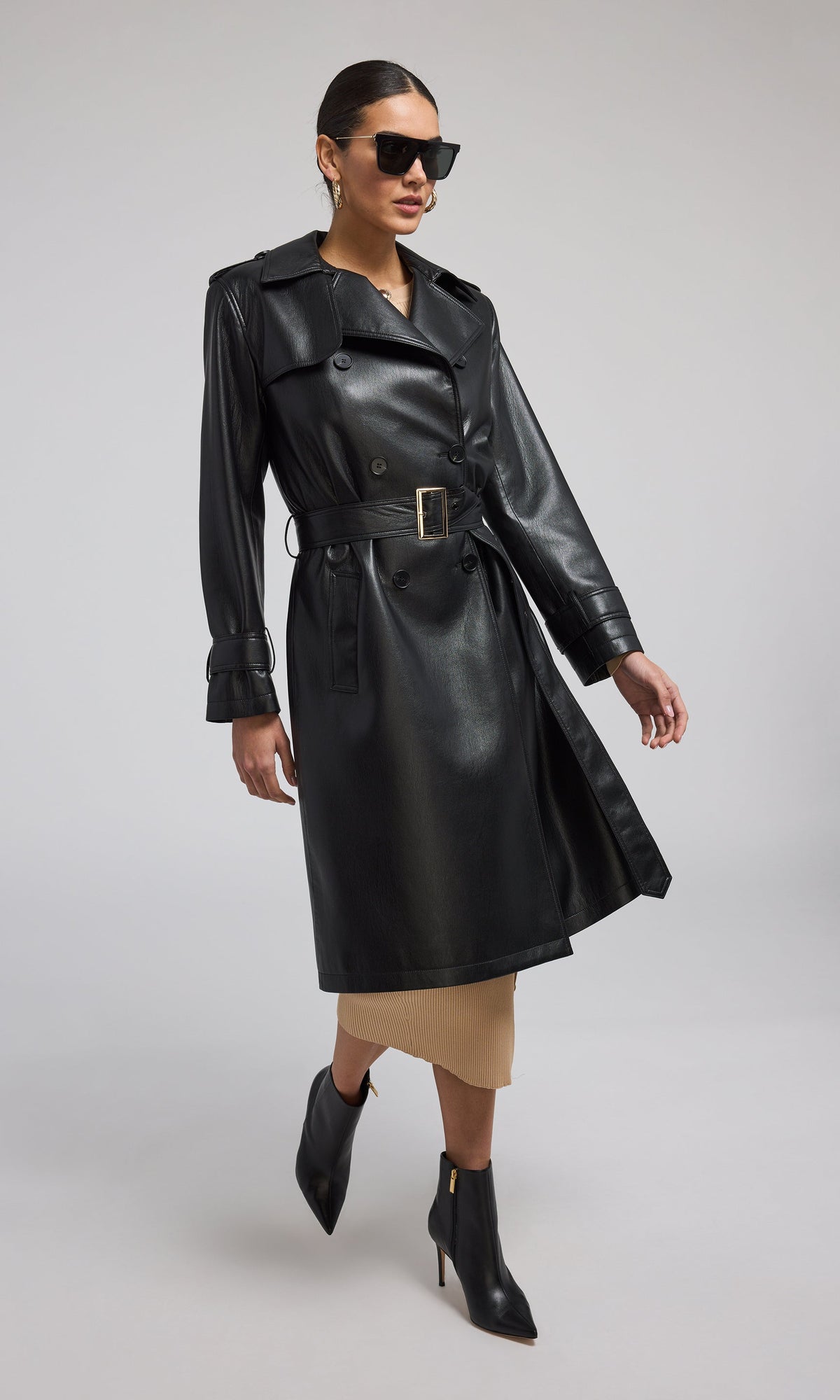 Danielle Vegan Leather Trench Coat | Black