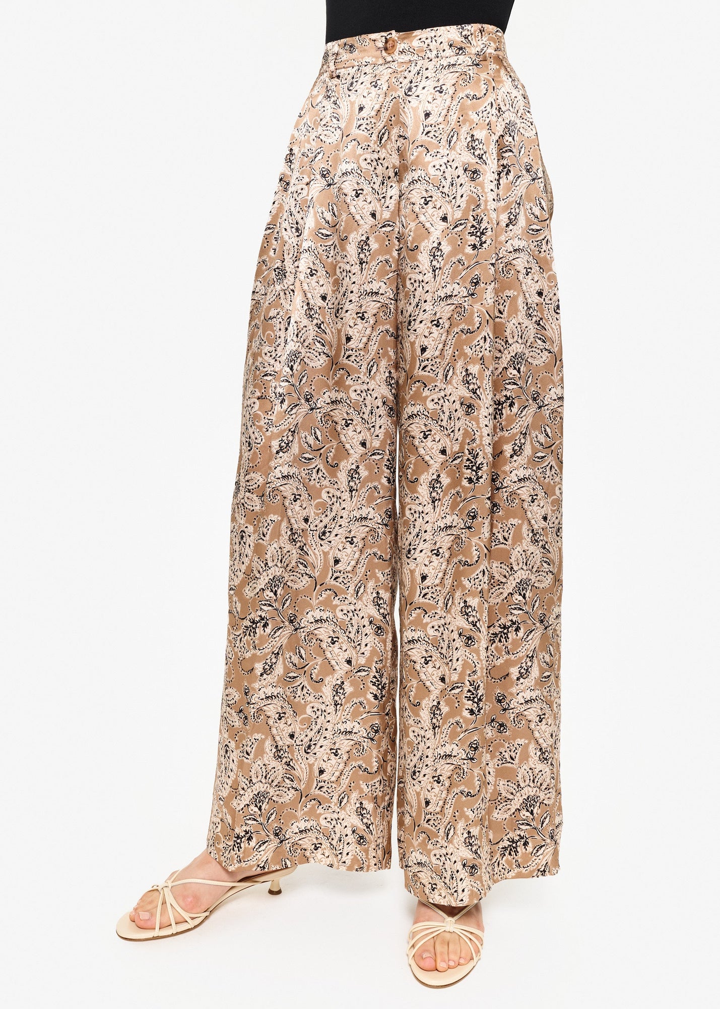 Fabian High Rise Charmeuse Pant | Neutral Paisley
