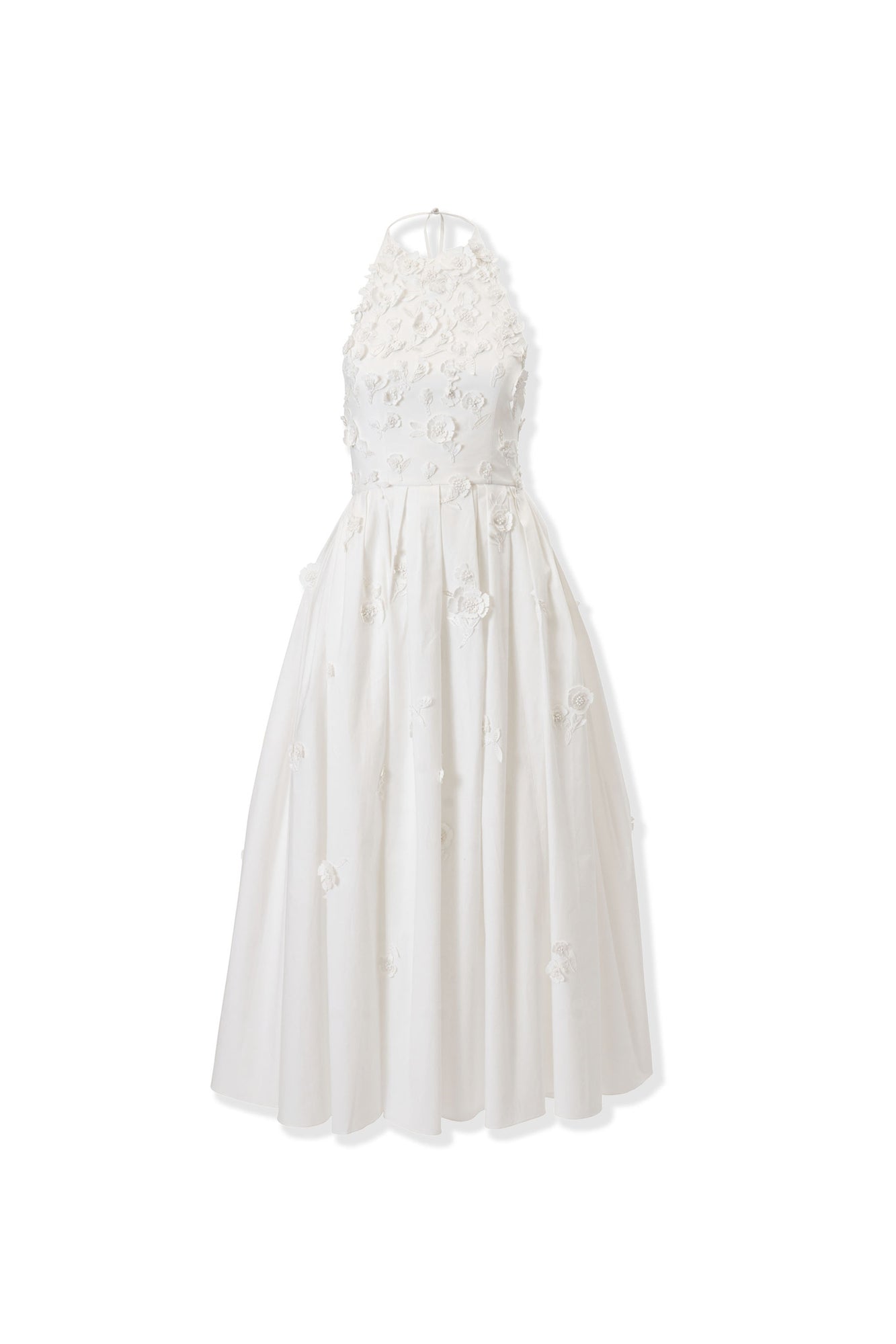 Embroidered Halter Neck A-Line Midi Dress | White