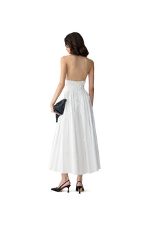 Embroidered Halter Neck A-Line Midi Dress | White