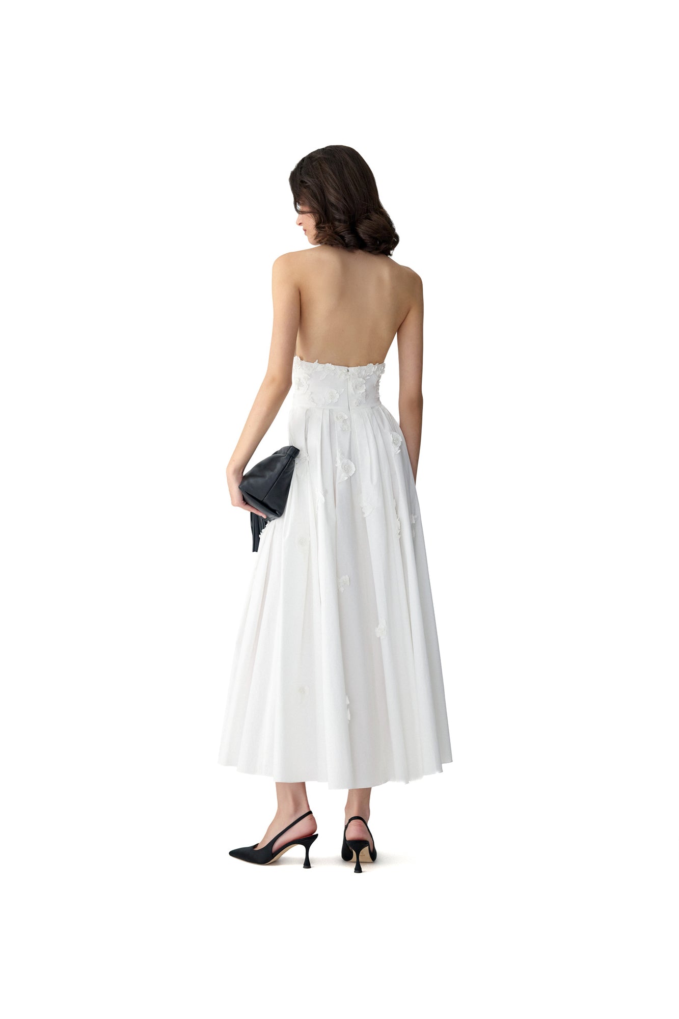 Embroidered Halter Neck A-Line Midi Dress | White