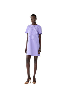 Embroidered Short Sleeve Crewneck Shift Dress | Violeta