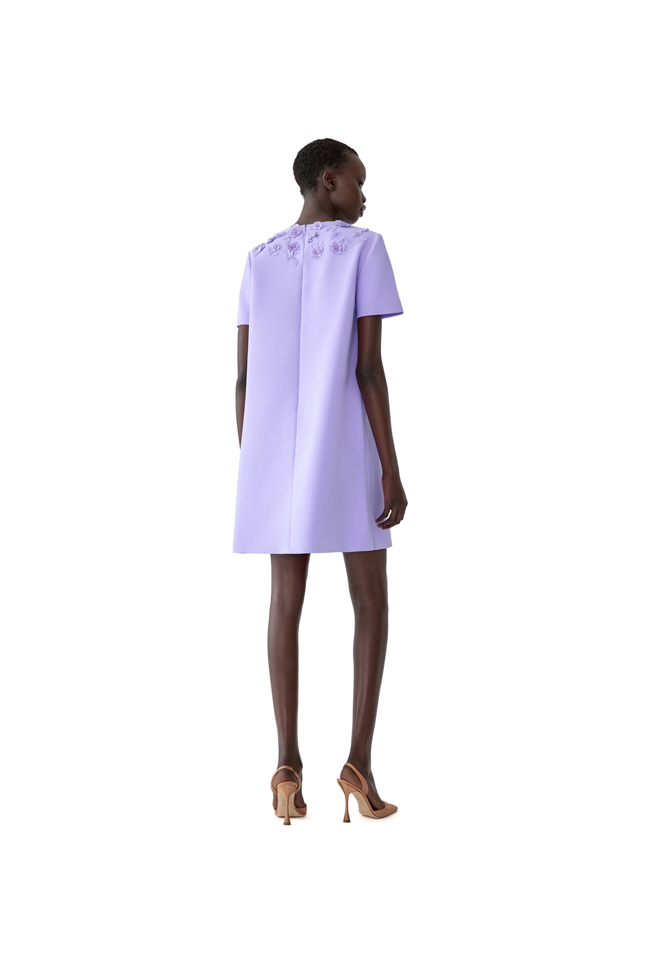 Embroidered Short Sleeve Crewneck Shift Dress | Violeta