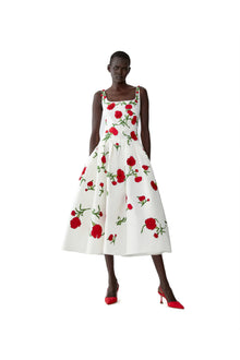 Embroidered Sleeveless Scoop Neck Drop Waist Dress | Ivory Multi