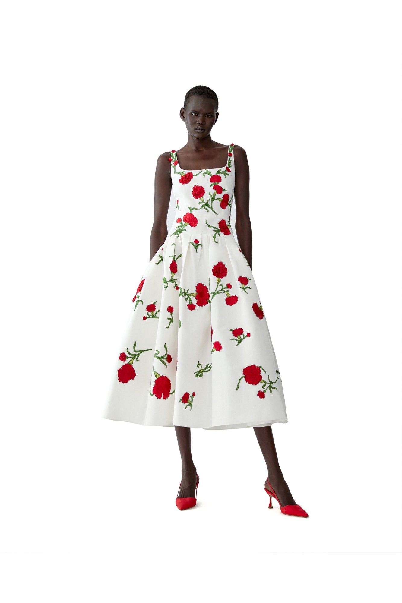 Embroidered Sleeveless Scoop Neck Drop Waist Dress | Ivory Multi