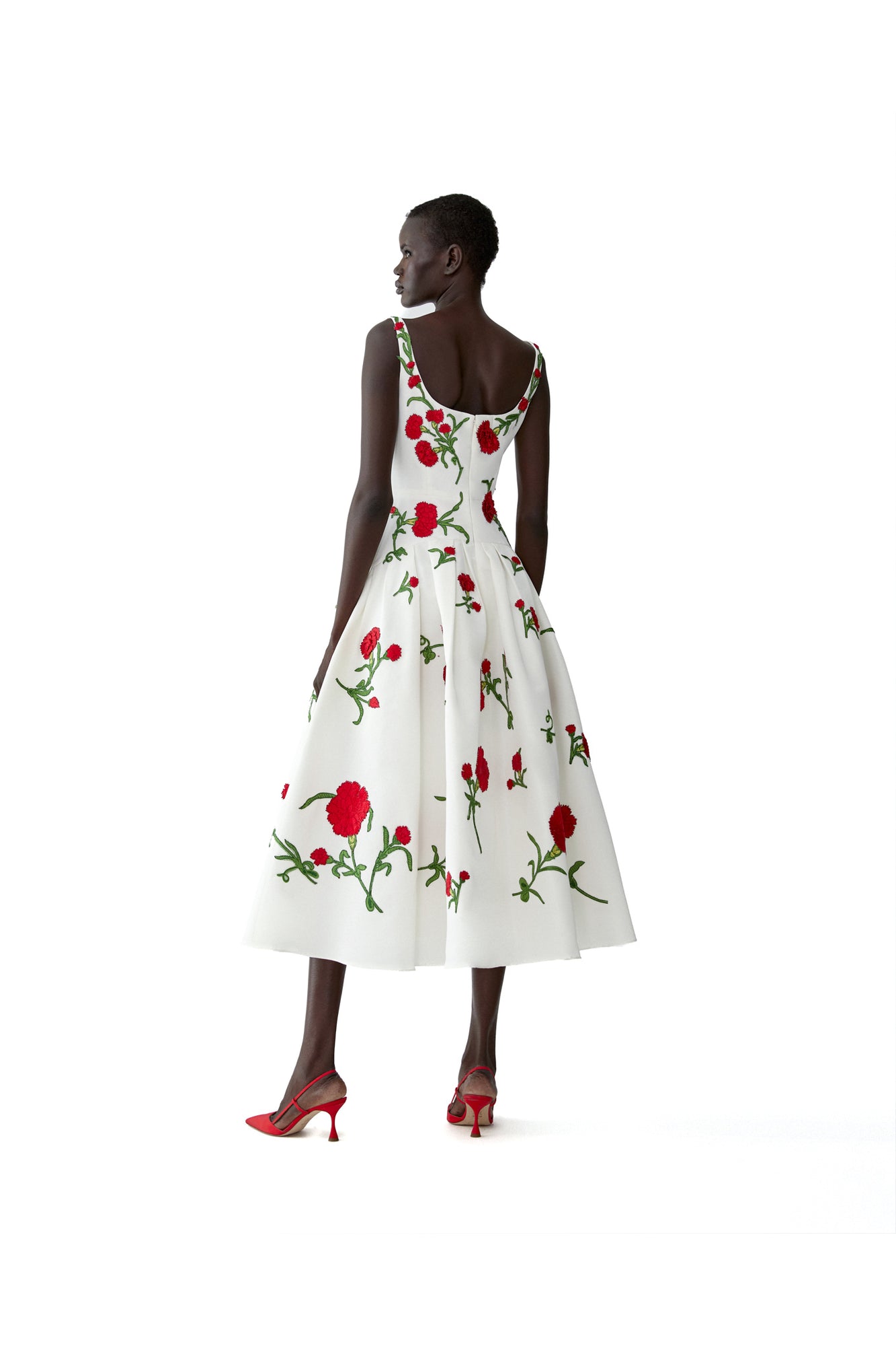 Embroidered Sleeveless Scoop Neck Drop Waist Dress | Ivory Multi