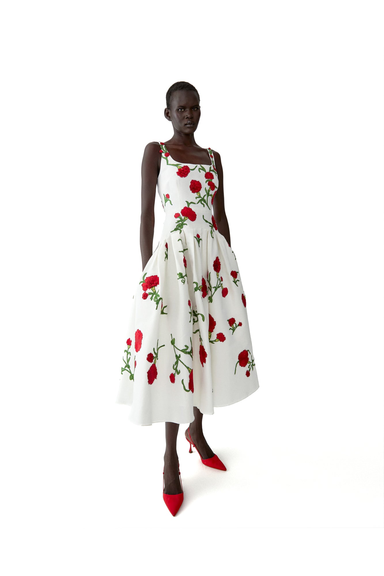 Embroidered Sleeveless Scoop Neck Drop Waist Dress | Ivory Multi