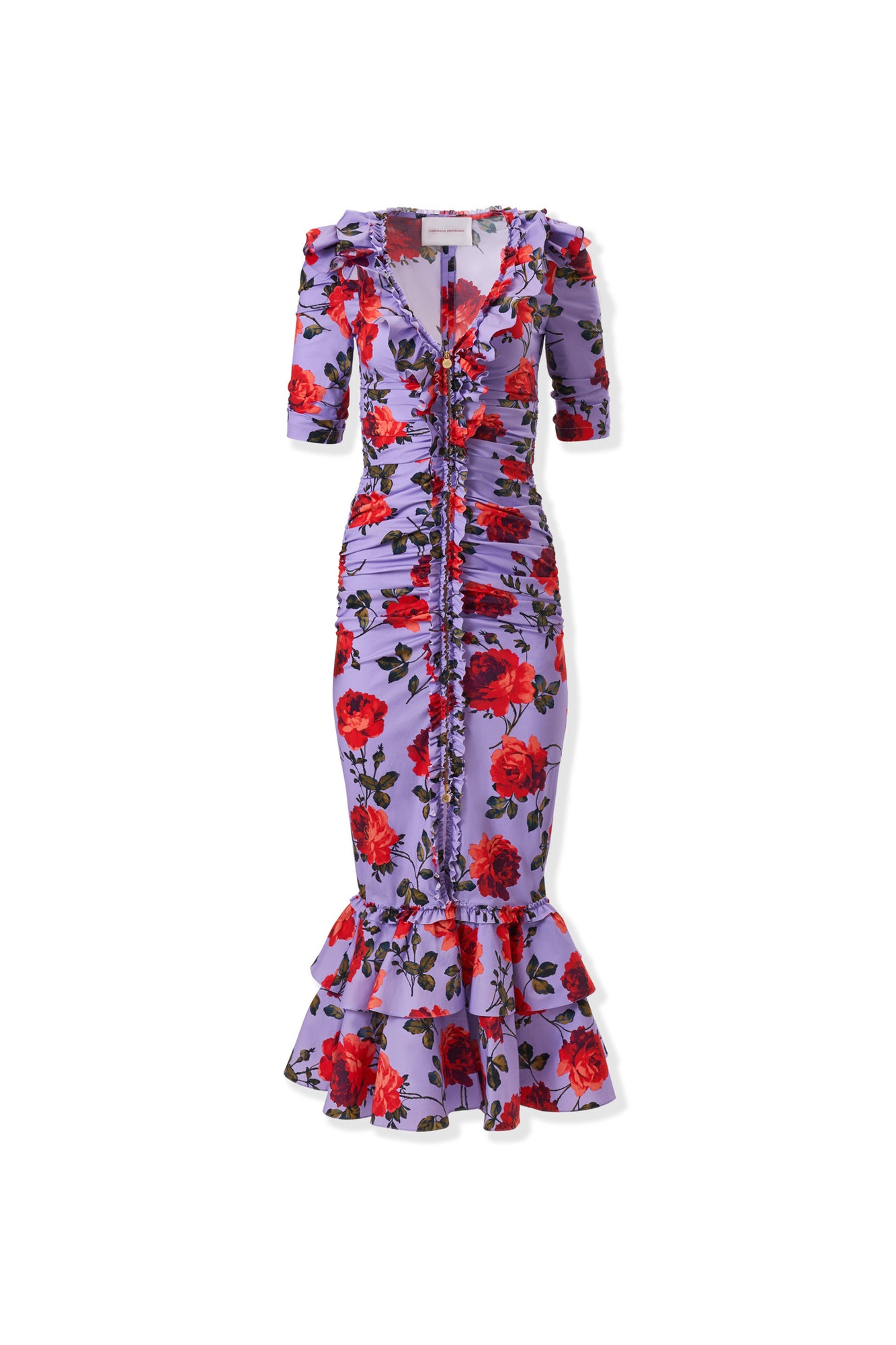 Short Sleeve V-Neck Gathered Midi Dress | Violeta Multi