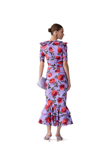 Short Sleeve V-Neck Gathered Midi Dress | Violeta Multi