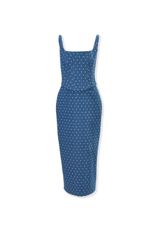 Scoop Neck Corseted Midi Pencil Dress | Light Blue