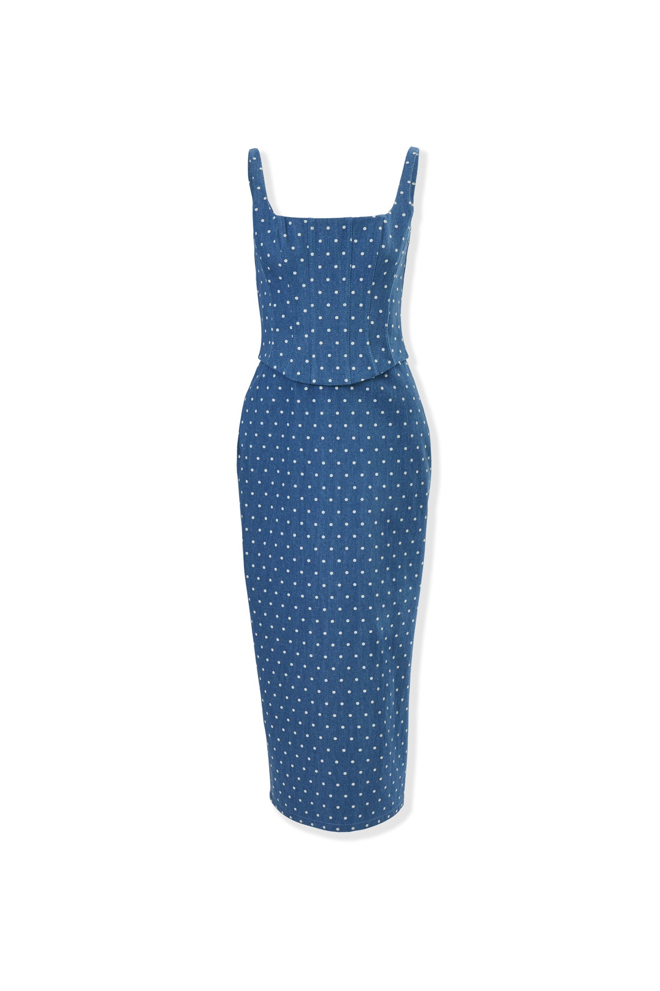 Scoop Neck Corseted Midi Pencil Dress | Light Blue