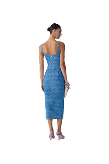 Scoop Neck Corseted Midi Pencil Dress | Light Blue
