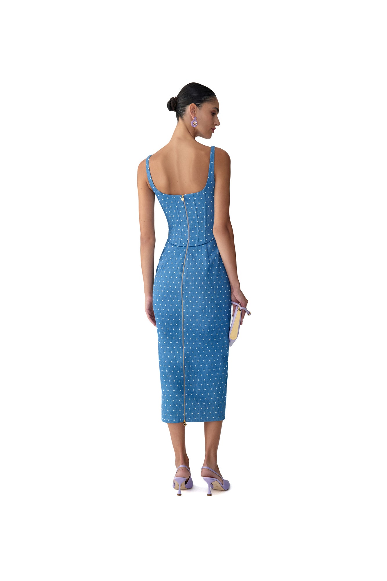 Scoop Neck Corseted Midi Pencil Dress | Light Blue