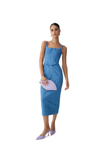 Scoop Neck Corseted Midi Pencil Dress | Light Blue