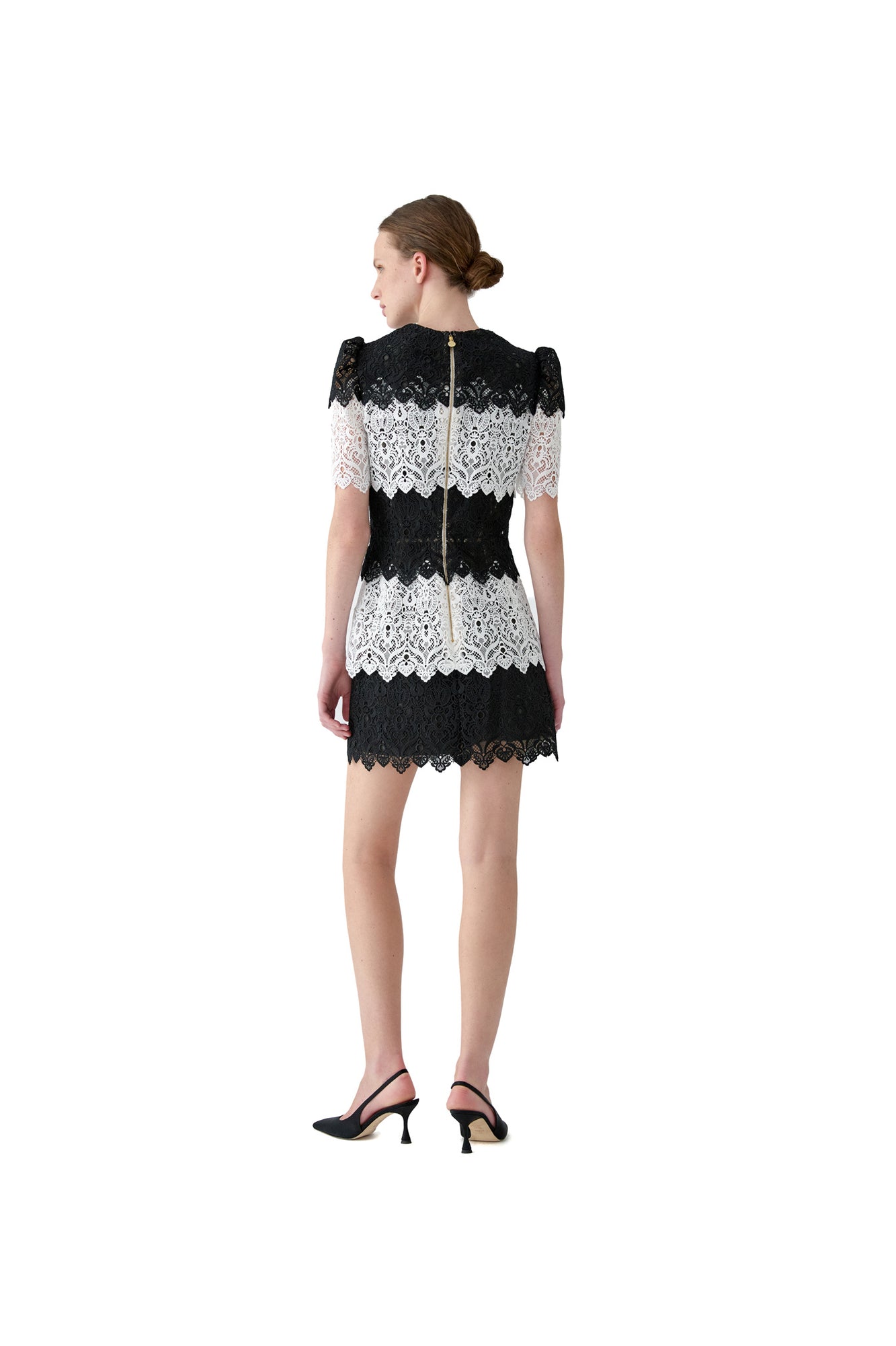 Short Sleeve Crewneck Mini Dress | Black/White